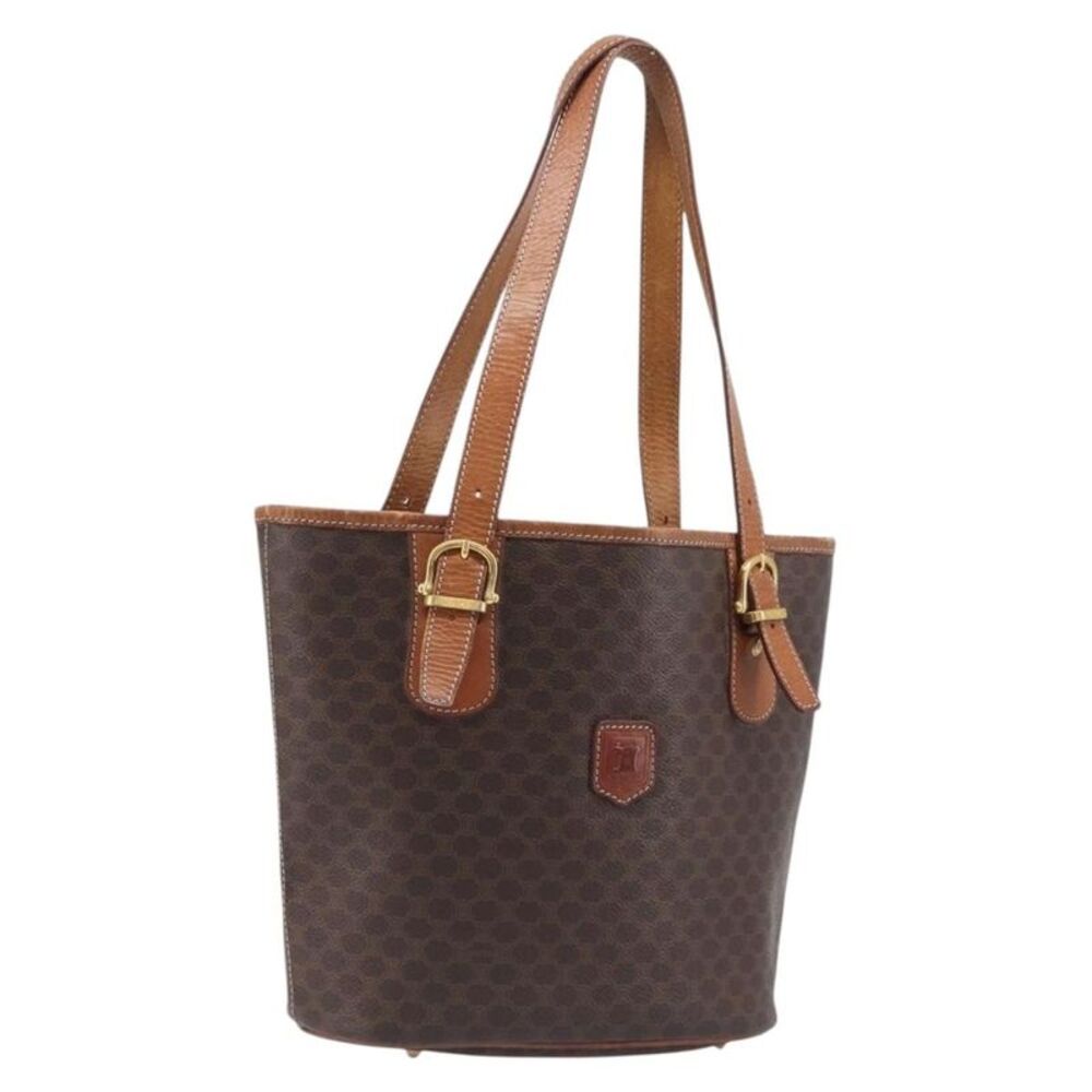 Celine Vintage Macadam Shopper Coated Canvas Brown Canvas Tote Bag Bag